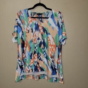 Women's M Colorful Postage‎ Stamp Artsy V-Neck T-Shirt Made in Italy